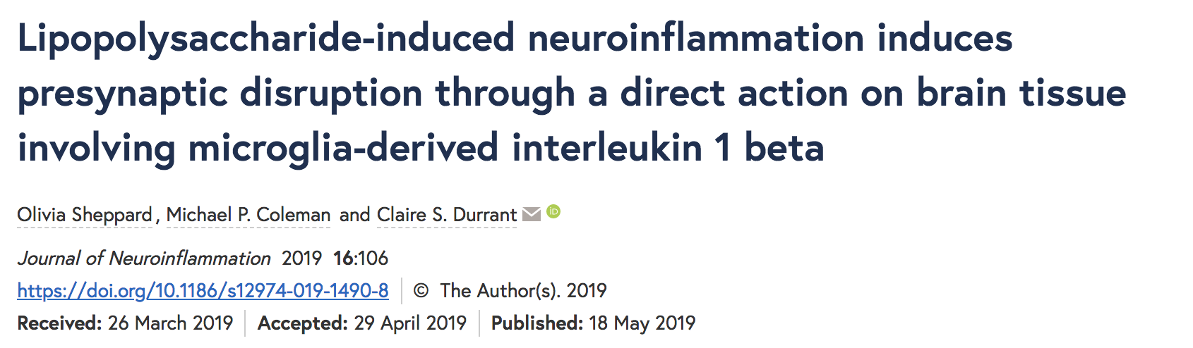 Journal of Neuroinflammation Publication 